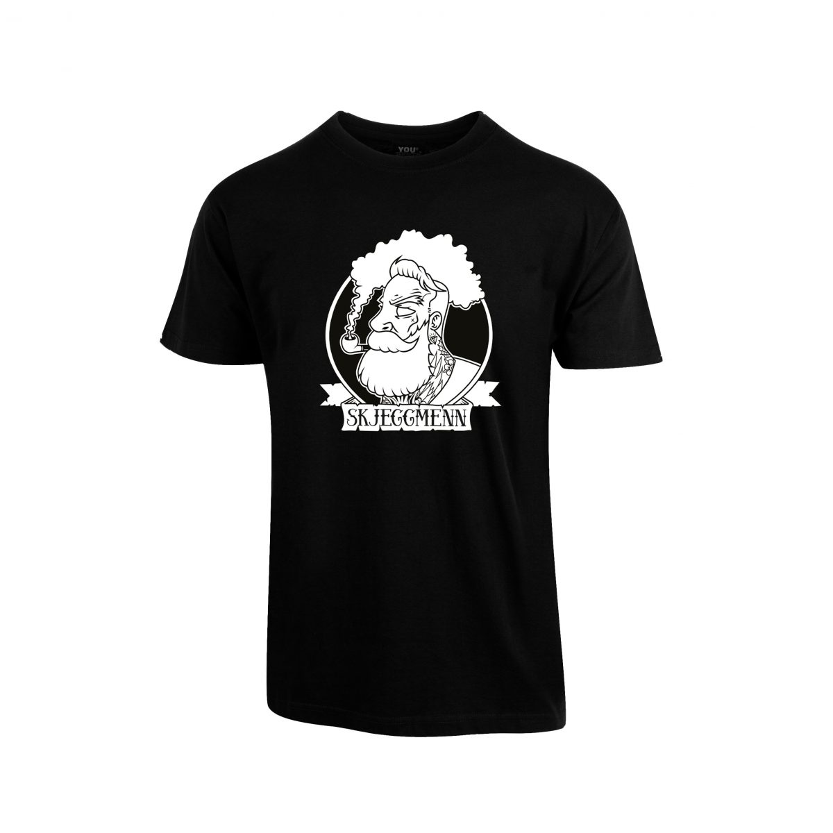 Svart t-skjorte med stor Skjeggmenn-logo