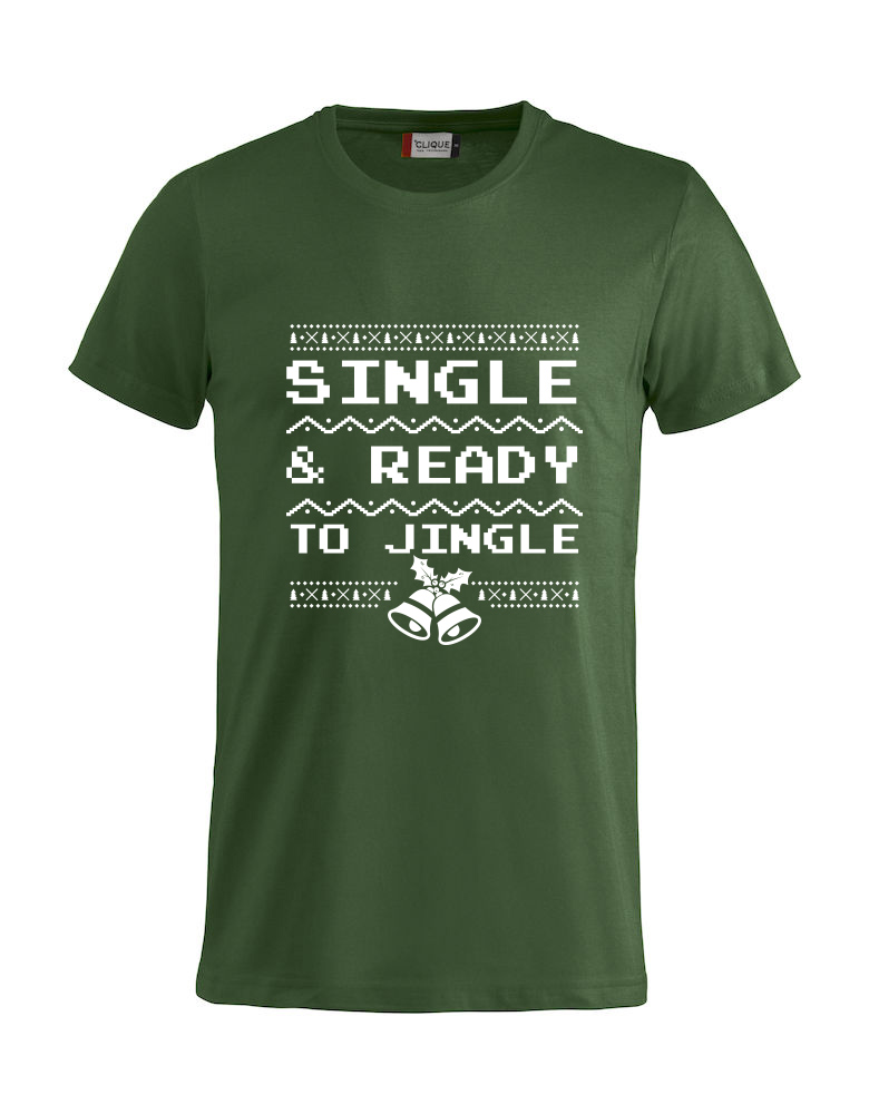 Grønn t-skjorte med "Single & ready to jingle"