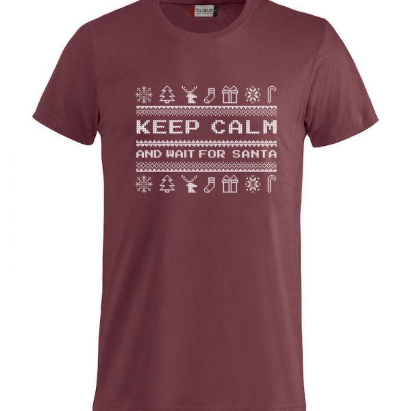 Rød t-skjorte med "Keep calm and wait for Santa"