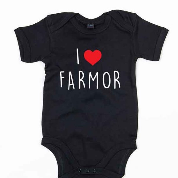 Svart babybody med teksten "I love farmor"