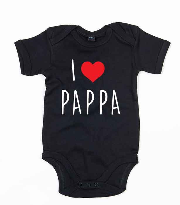 Svart babybody med teksten "I love pappa"