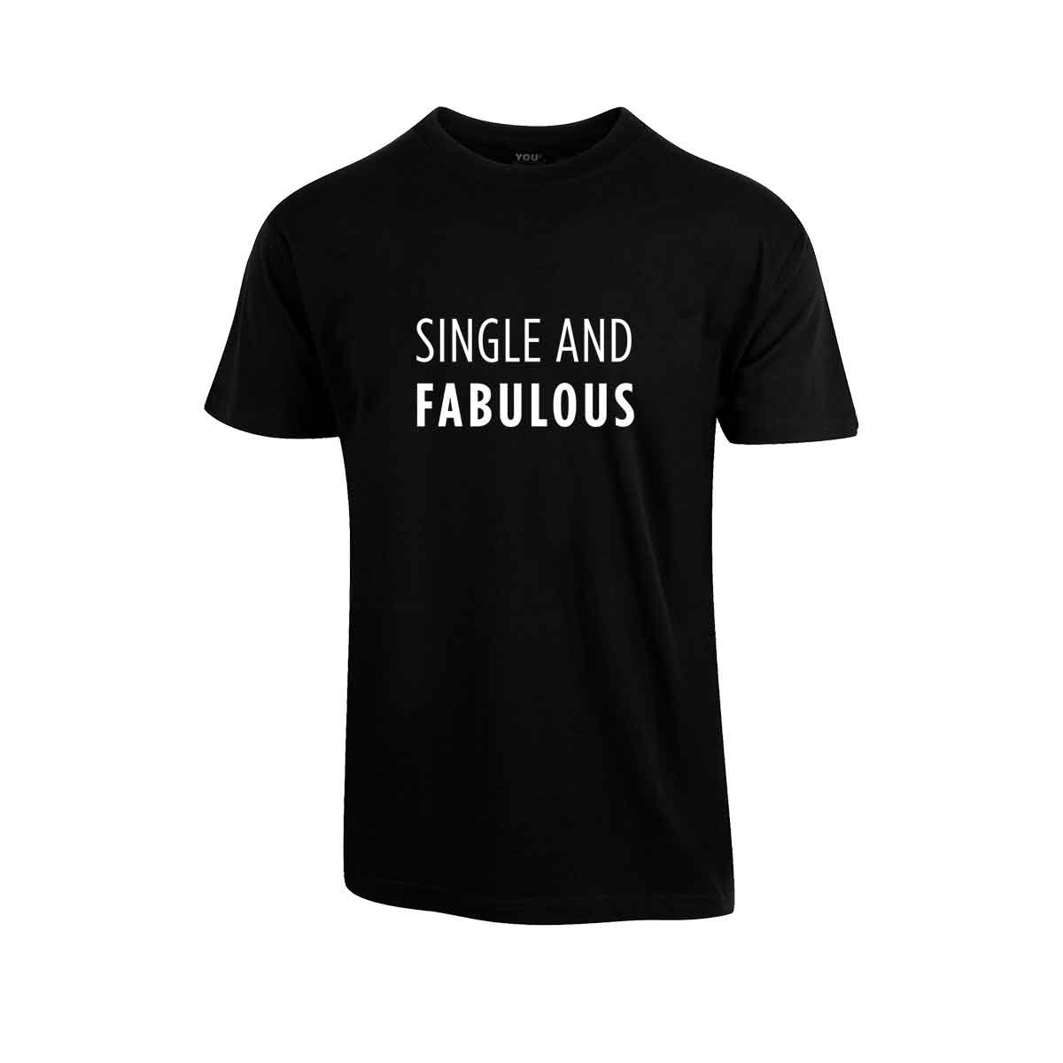 Svart t-skjorte fra YouBrands med fluoriserende trykk "Single and Fabulous"