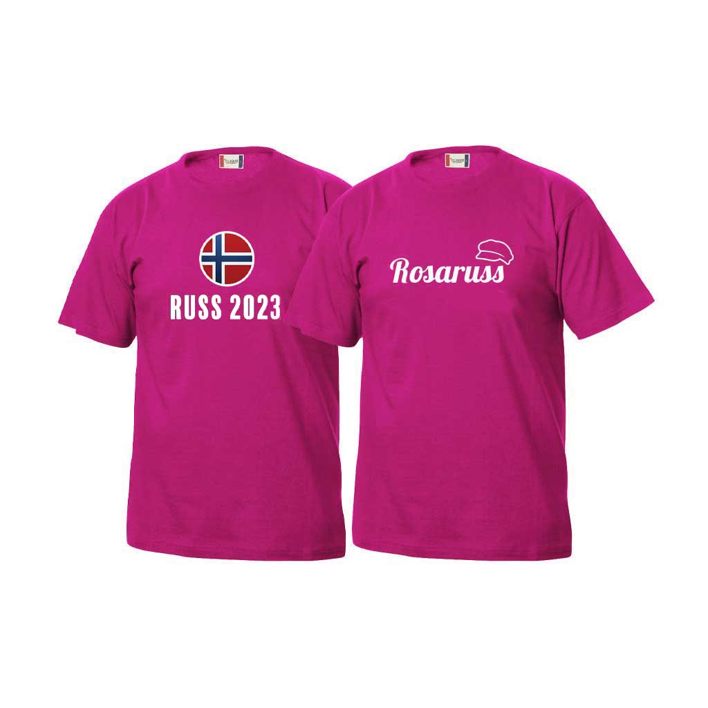 Rosa t-skjorter med forskjellige rosaruss-logoer