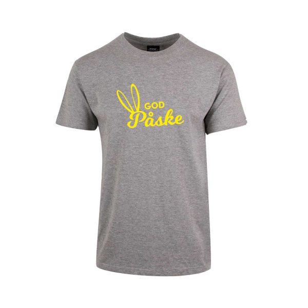 Grå t-skjorte fra YouBrands med gult trykk "God Påske"