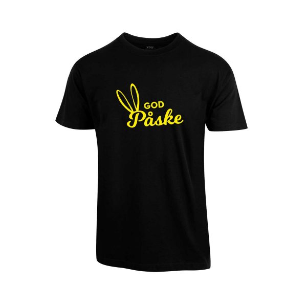 Svart t-skjorte fra YouBrands med gult trykk "God Påske"