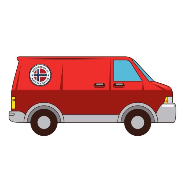 Rød russebil med Russegreier-logo