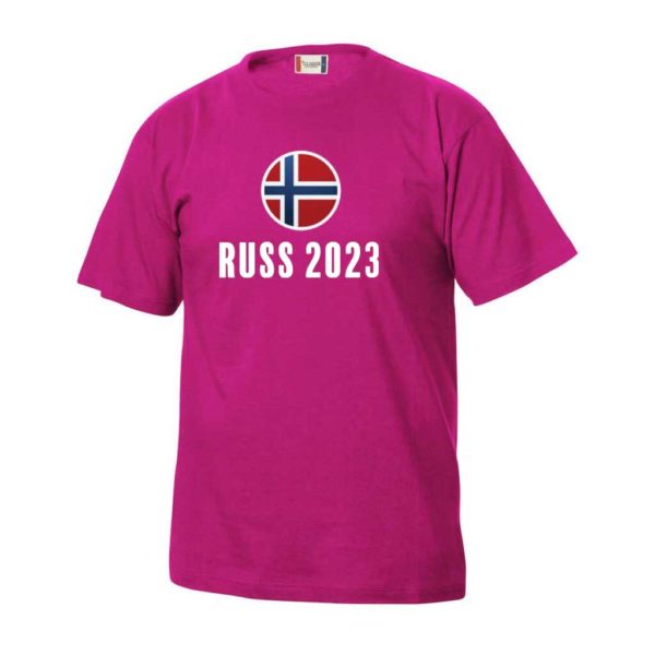 Rosa t-skjorte med flagg og "russ"