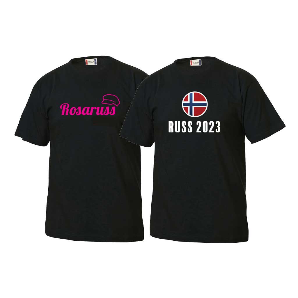 Sorte t-skjorter med rosa rosaruss-logo