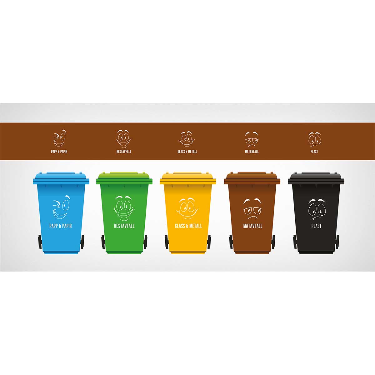 Emoji-dekor montert på søppelspann