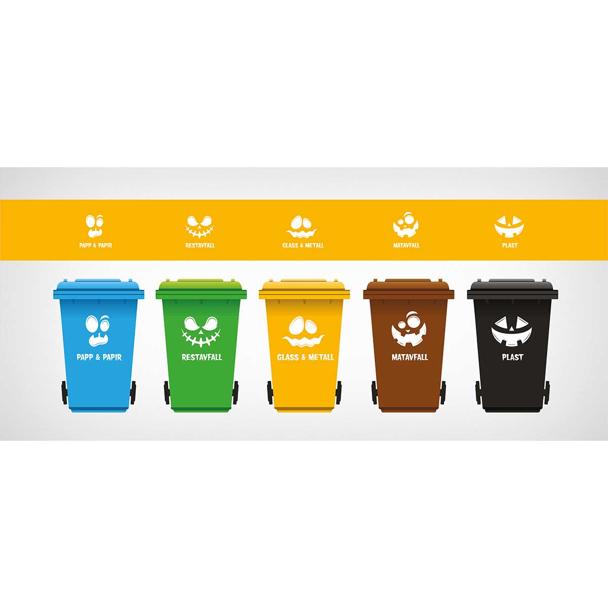 Artig emoji-dekor montert på søppelspann