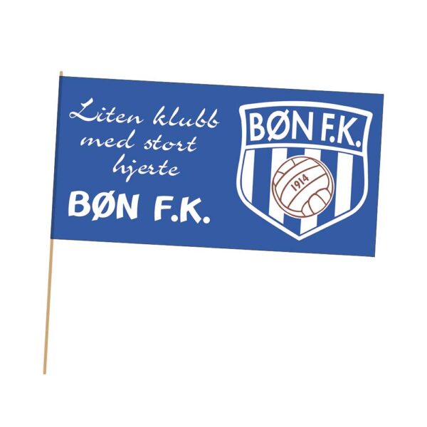 Blått balkonglfagg med Bøn FK - liten klubb med stort hjerte