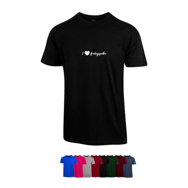 Unisex t-skjorte i 8 forskjellige farger, med "Fredagspolka" trykket på brystet
