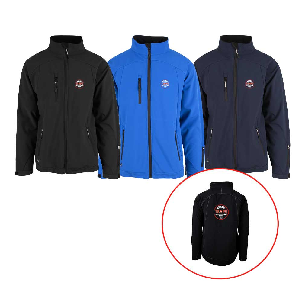 Sort, kornblå eller marinefarget softshell-jakke med Hurdal Tempoklubbs logo i front