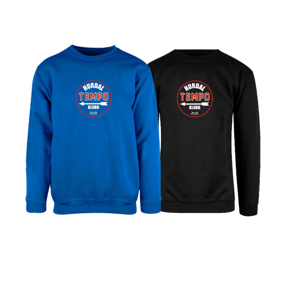 Sort og kornblå genser uten hette med Hurdal Tempoklubbs logo i front
