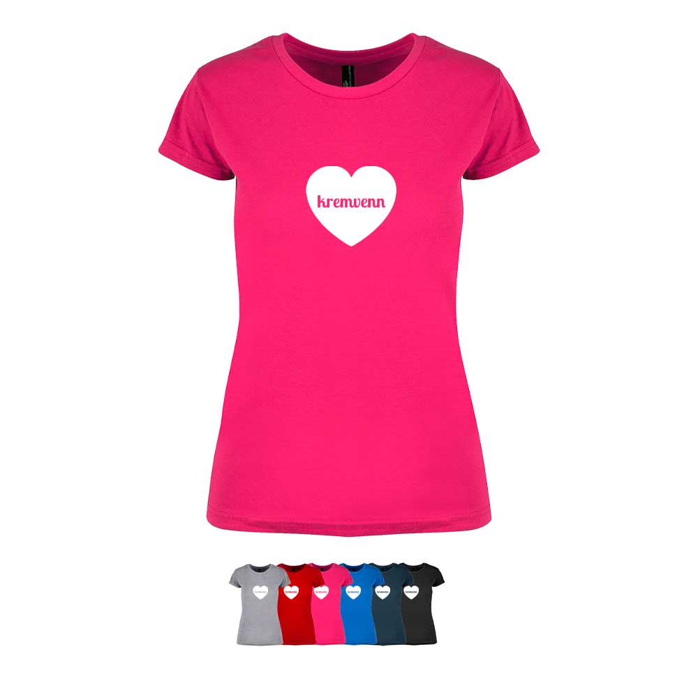 Feminin t-skjorte i 6 forskjellige farger, med "Kremvenn" i hjerte trykket på brystet